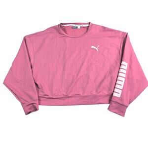 Puma Cropped Oversized Sweatshirt Womens Large Pink Wicking Fitness Run Gym Yoga